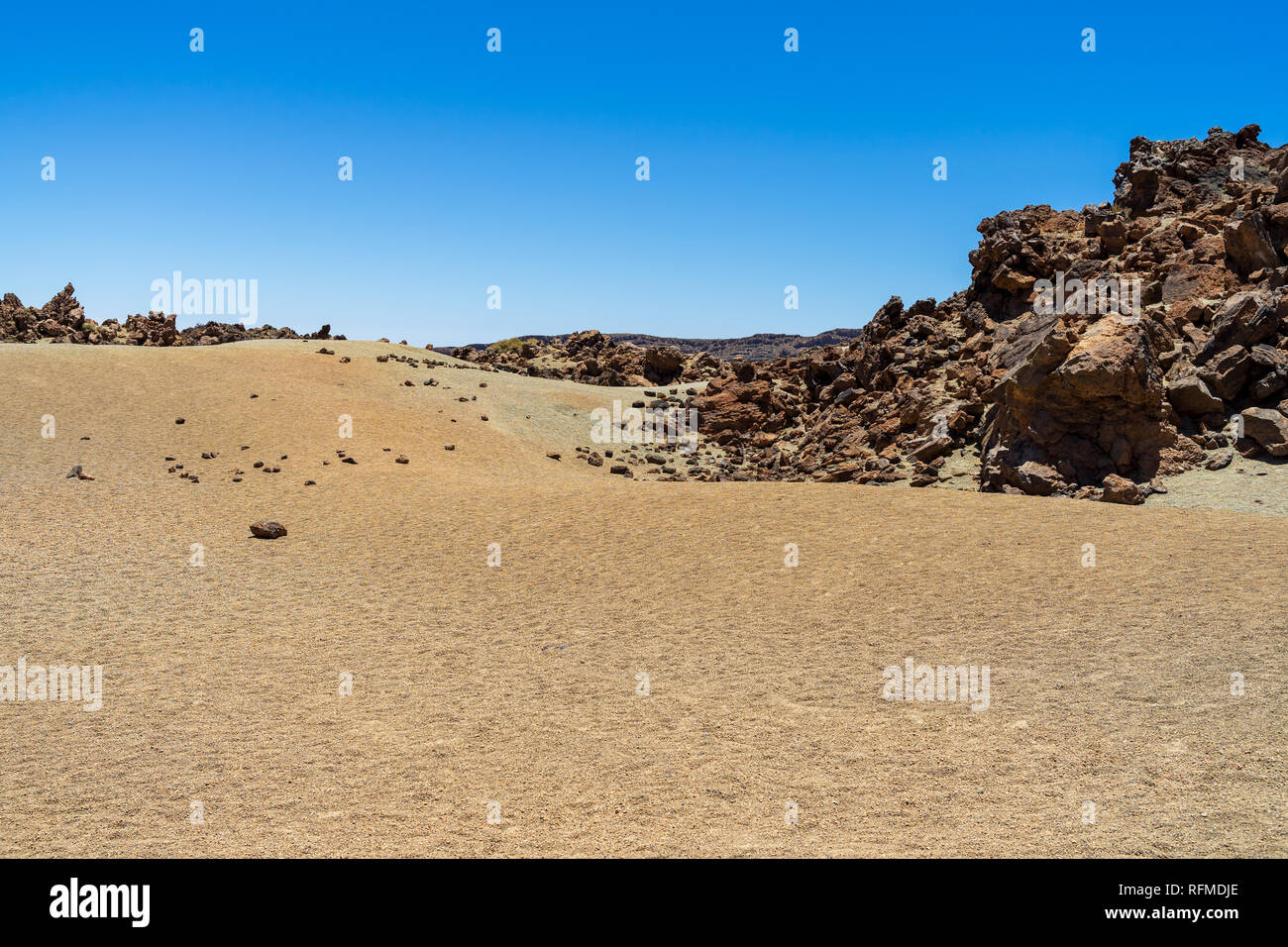 I campi di lava di Las Canadas caldera del vulcano Teide. Viewpoint: Minas de San Jose. Tenerife. Isole Canarie. Spagna. Foto Stock