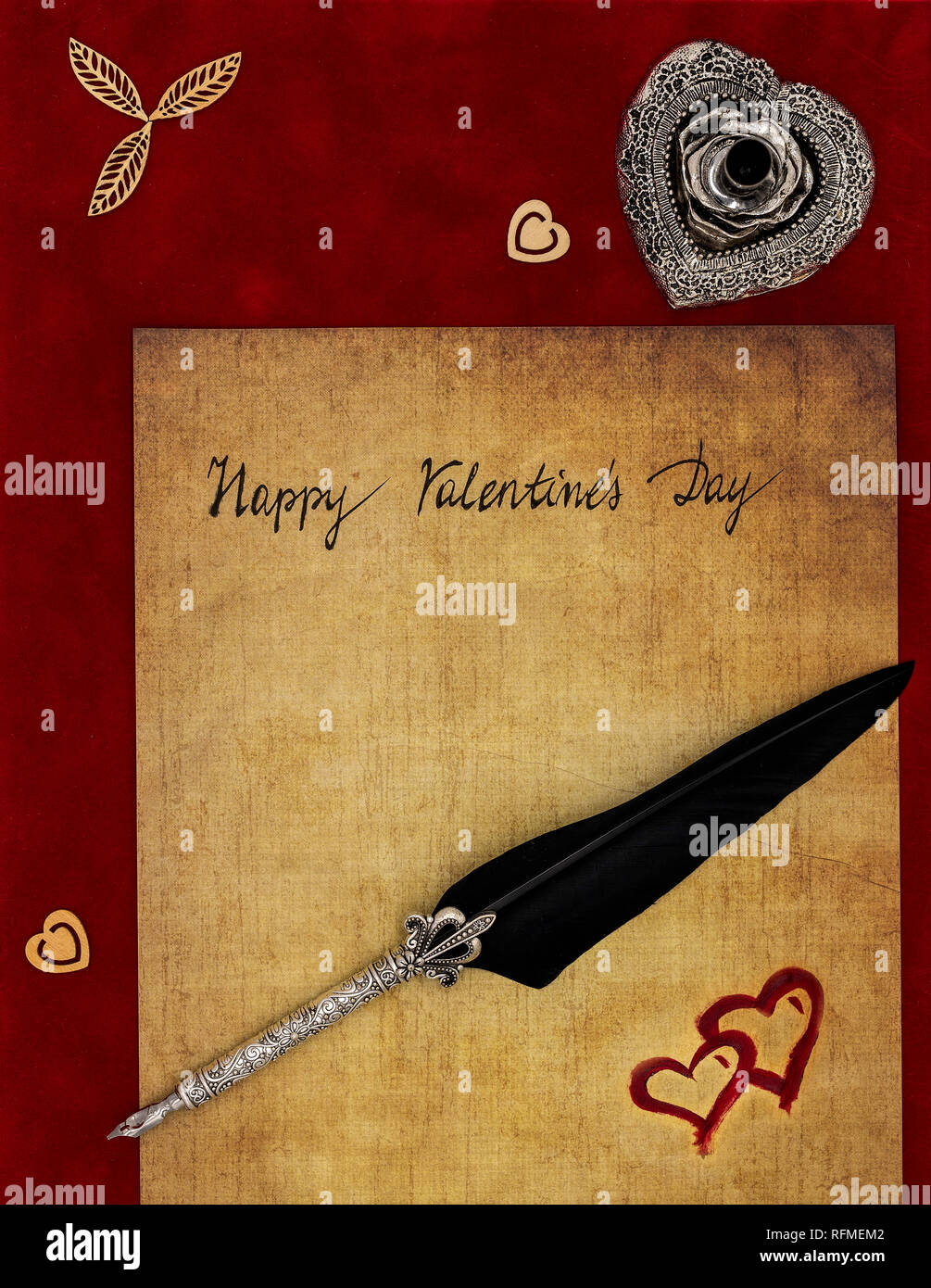 Classic Buon San Valentino carta scritta a mano su carta pergamena  decorazioni in legno 2 rosso
