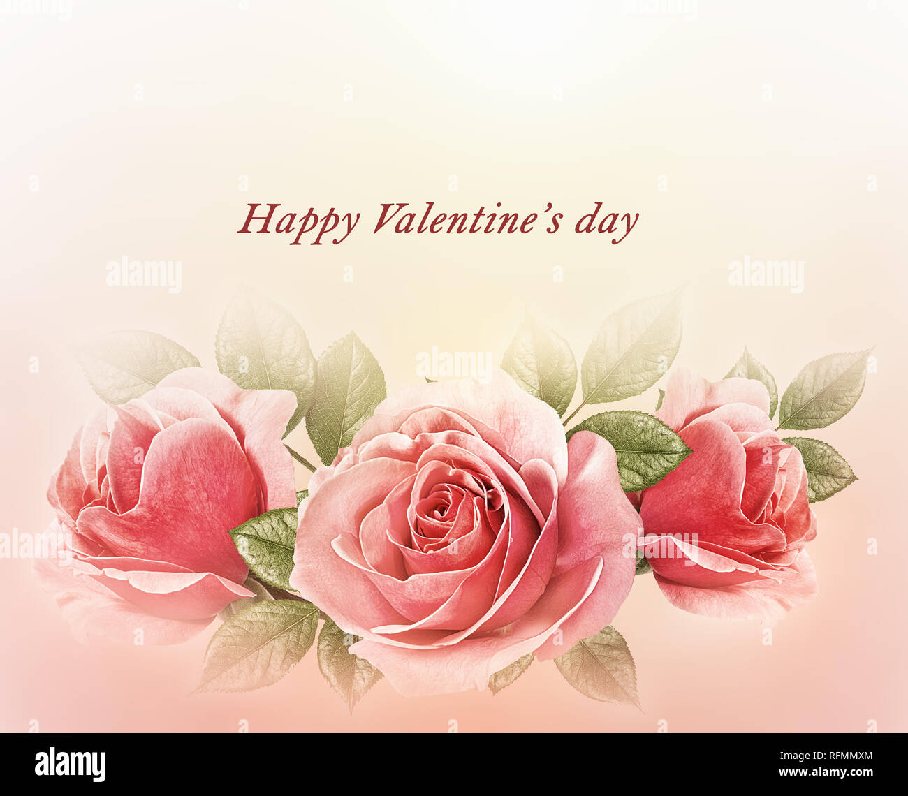 Buon San Valentino. Valentines Day card concept.Il giorno di San Valentino sfondo con rose. Foto Stock