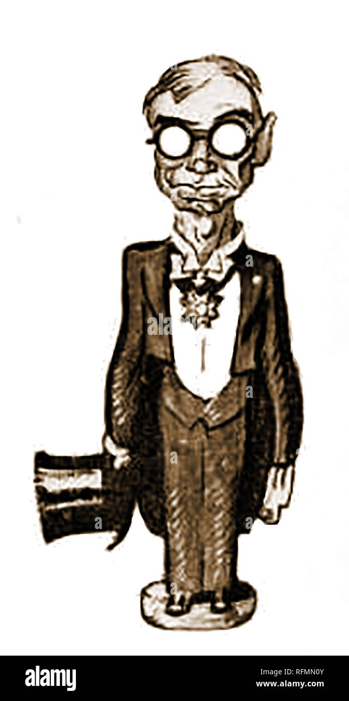 1921 caricatura / cartoon George Brinton McClellan Harvey, l Ambasciatore degli Stati Uniti per il Regno Unito 1921-1923. Egli è stato inoltre era un diplomatico americano, giornalista e autore, street magnate ferroviario, e redattore di un certo numero di riviste. Ha usato la sua grande ricchezza in politica. Harvey ha parlato anche la lingua artificiale Esperanto e fu egli è stato presidente di Esperanto-Asocio de Norda Ameriko (Associazione di Esperanto in America del Nord Foto Stock