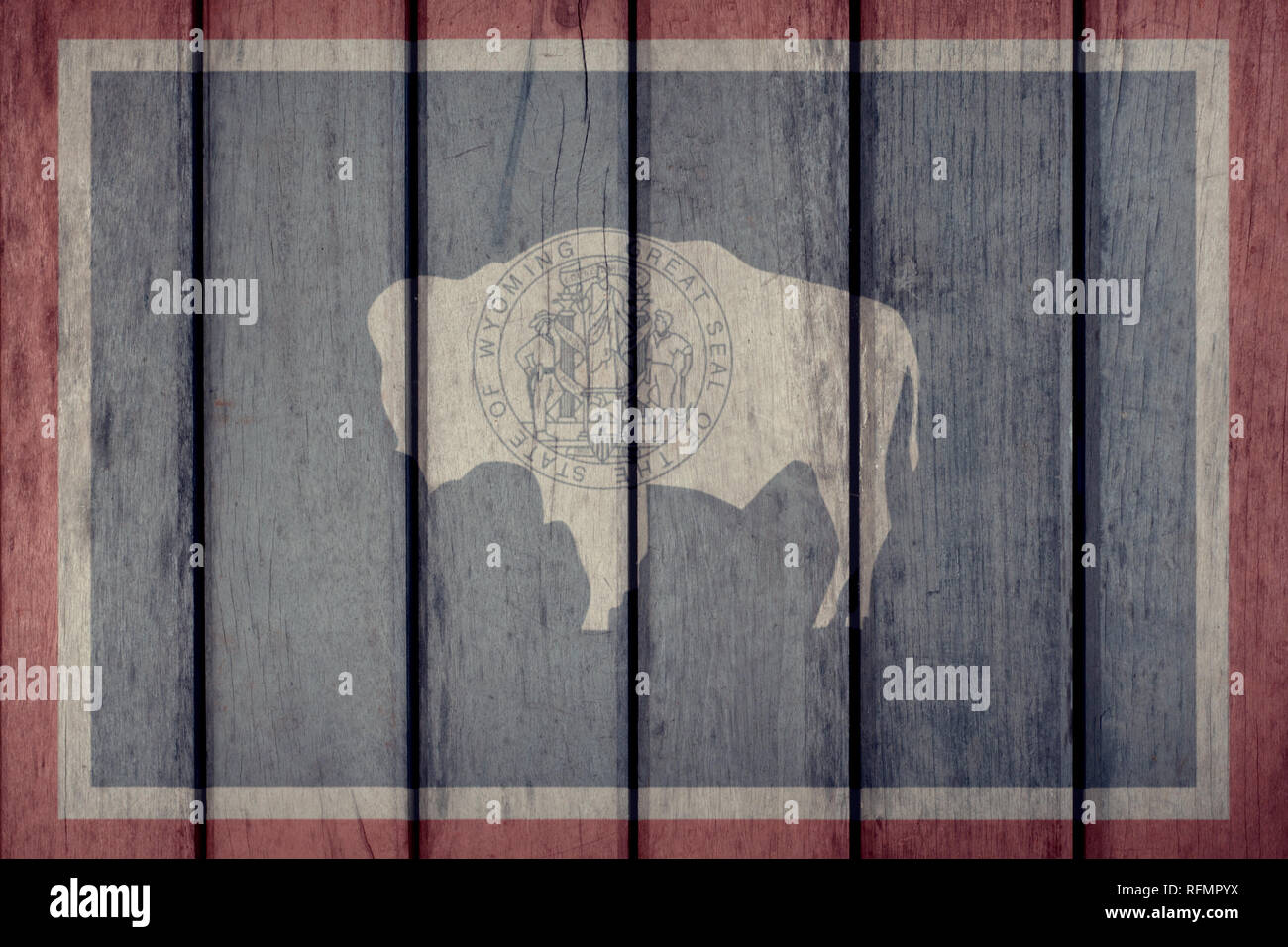 USA la politica News Concept: noi lo stato del Wyoming bandiera recinzione di legno Foto Stock