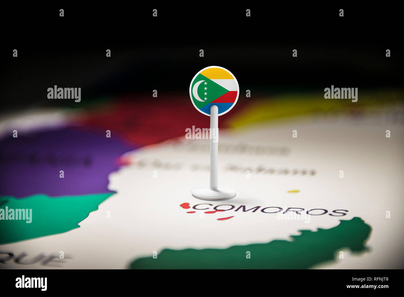 Comore marcati con un contrassegno sulla mappa Foto Stock