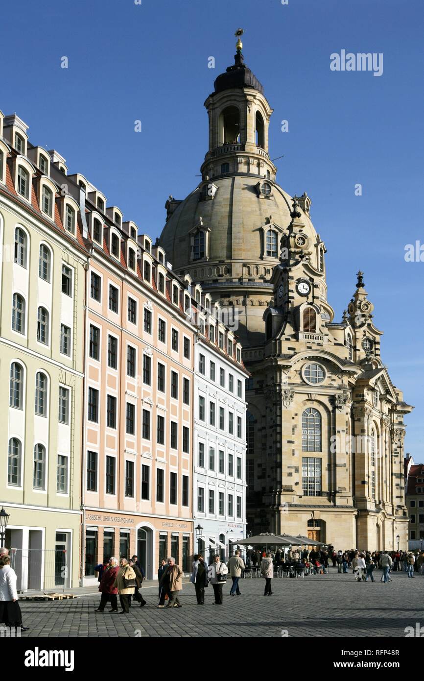 La ricostruita chiesa Frauenkirche di Dresda, Sassonia, Germania Foto Stock
