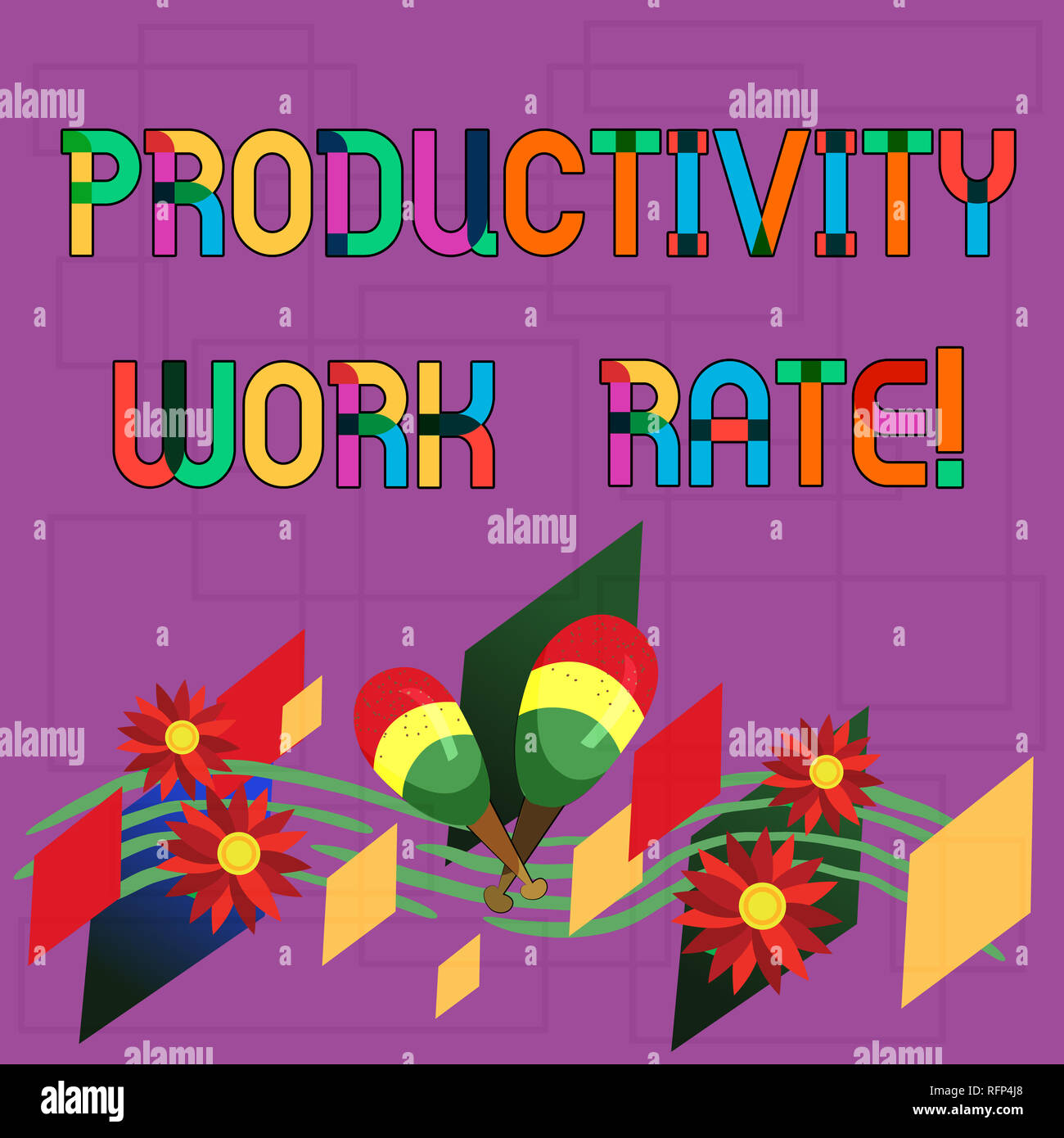 Segno di testo che mostra la produttività Il tasso di lavoro. Foto concettuale la valutazione dell'efficienza di un gruppo o di lavoratori strumento colorate Maracas Handmade Flo Foto Stock