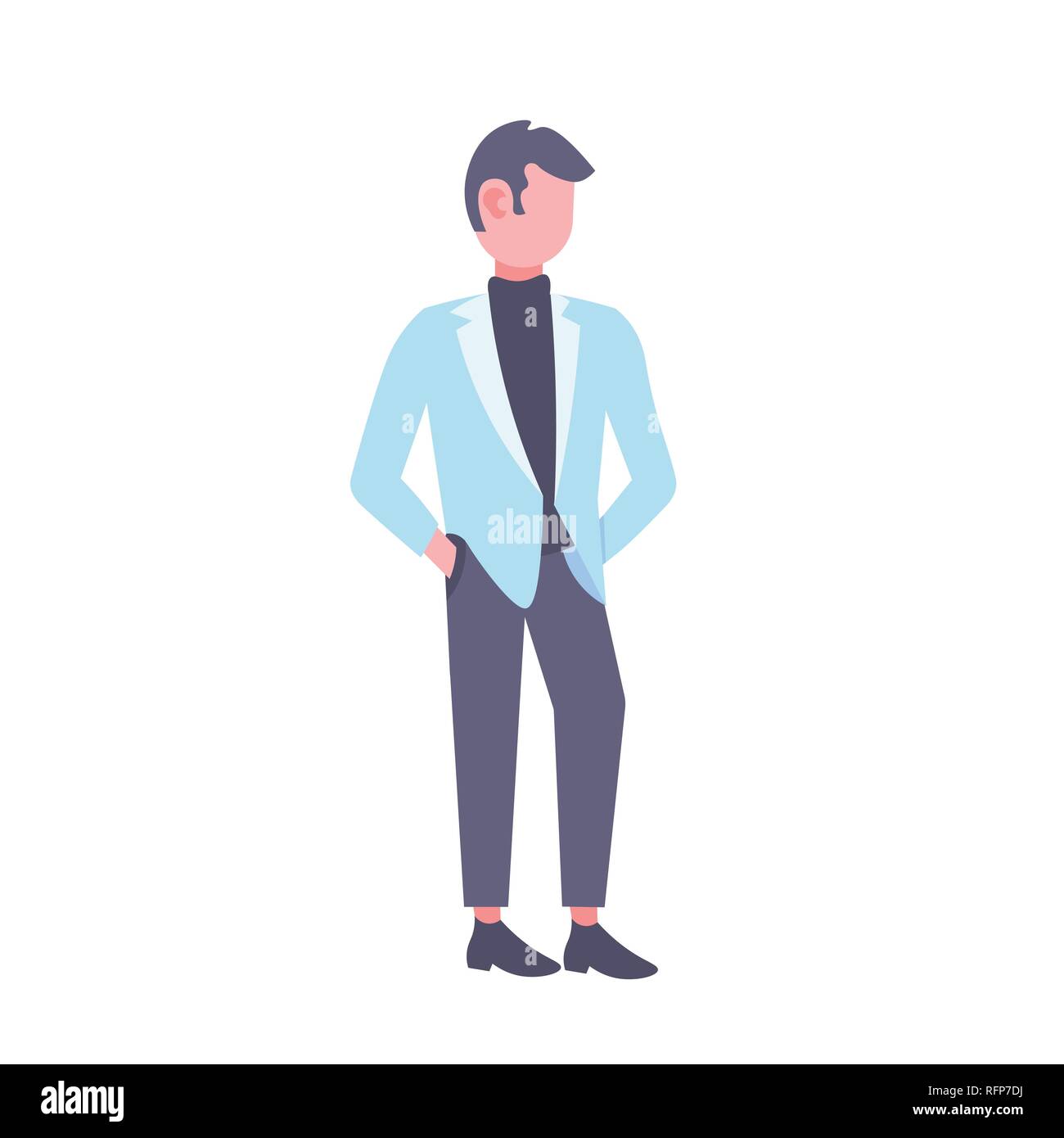 Imprenditore tenendo le mani nelle tasche uomo d affari indossando elegante abito moda a lunghezza piena cartoon maschio piatto di carattere isolato Illustrazione Vettoriale