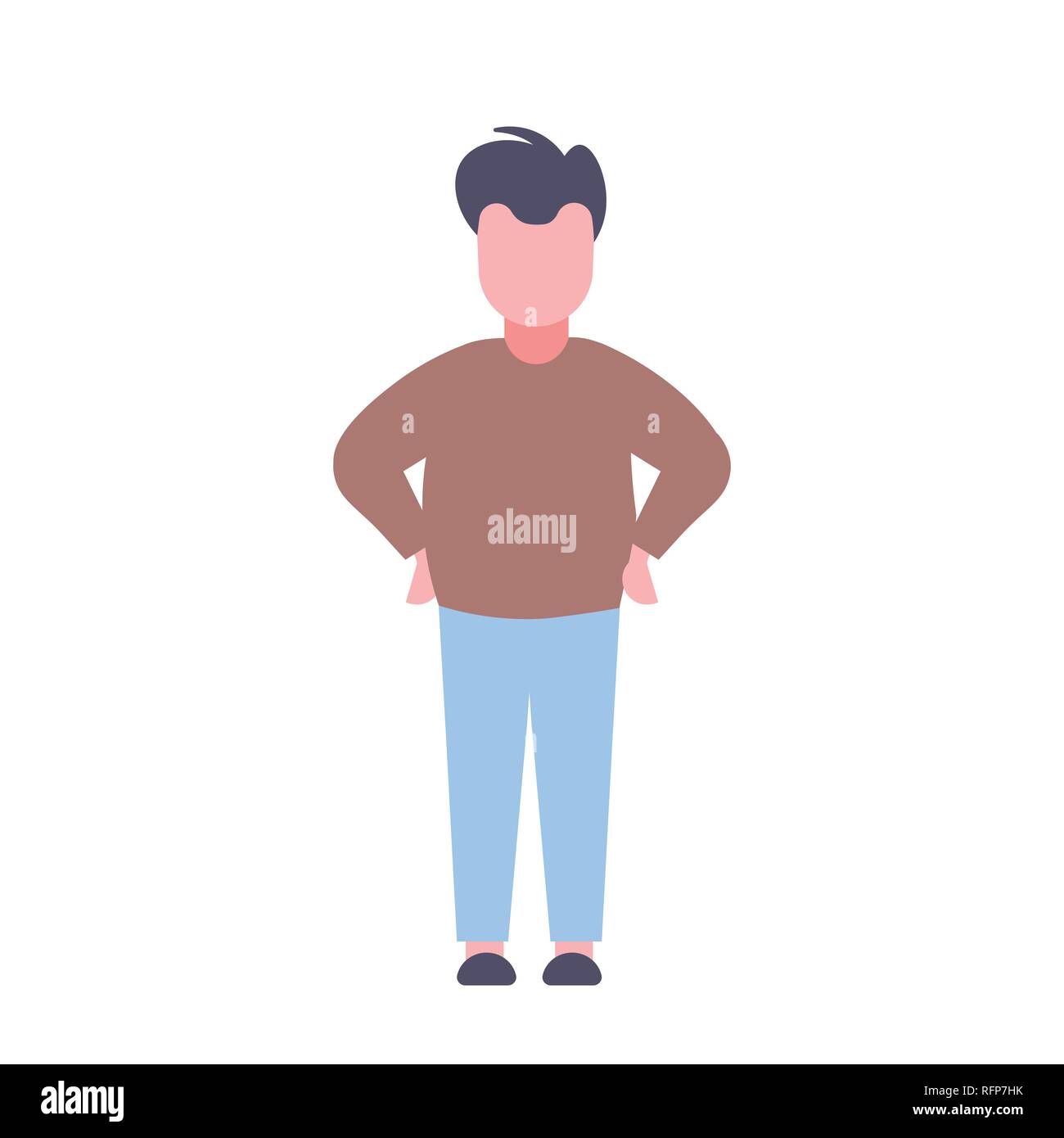 Uomo informale in piedi akimbo pongono maschio personaggio dei cartoni animati a lunghezza piena isolati piatta Illustrazione Vettoriale