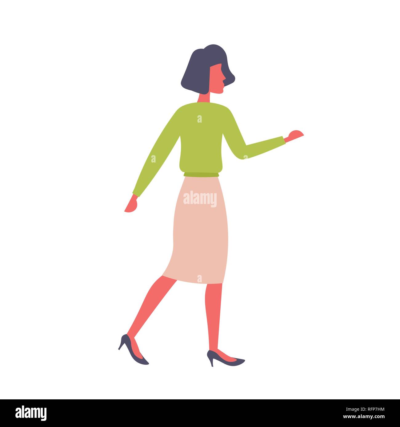 Brunette imprenditrice di puntamento gesto mano presentazione aziendale concetto donna piena lunghezza cartoon femmina carattere isolato piatta Illustrazione Vettoriale