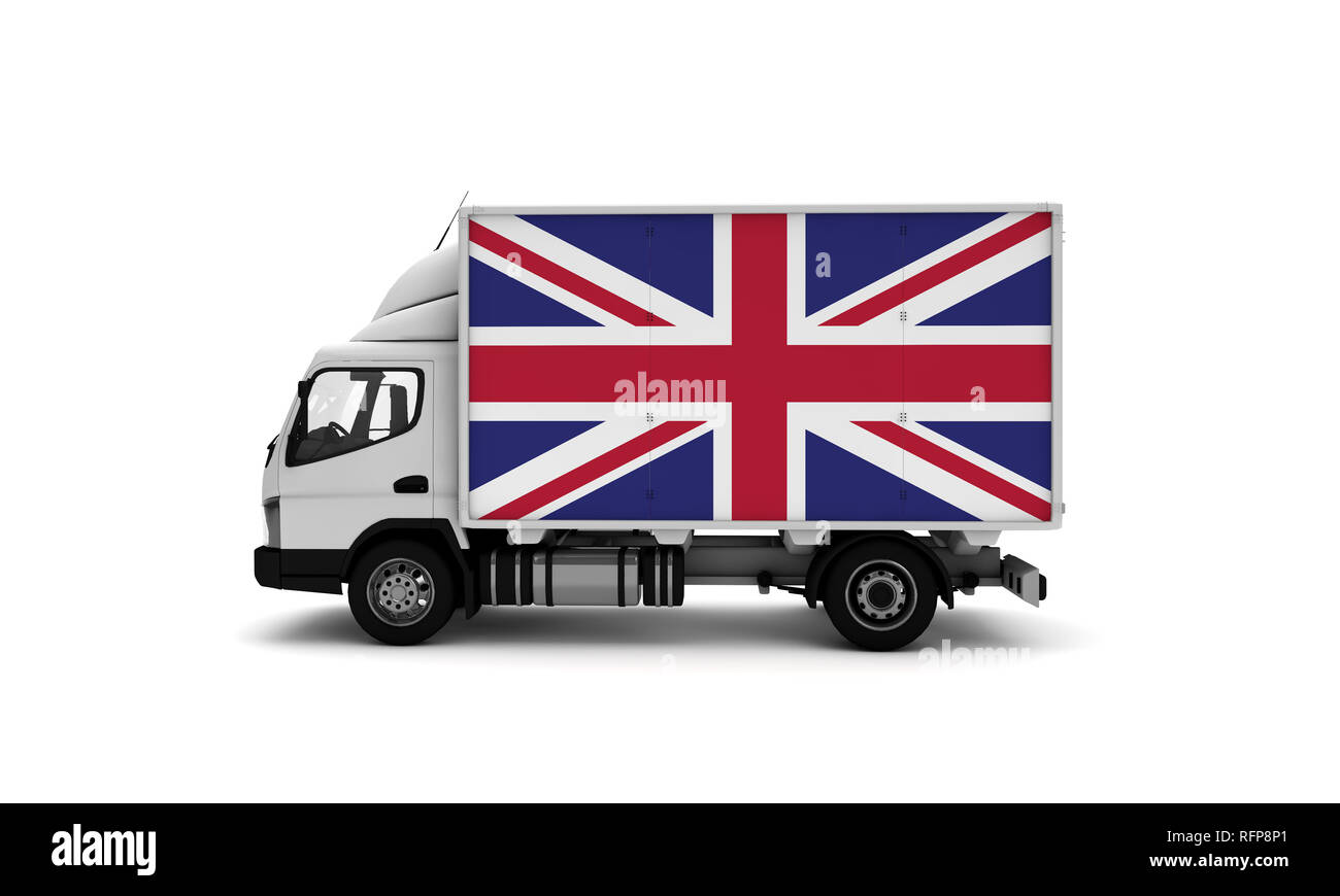 Consegna van con Regno Unito bandiera. concetto di logistica Foto Stock