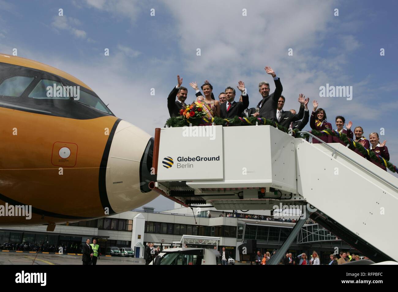 DEU, Germania Berlino : Aeroporto Berlino-schoenefeld. Airbus A319 in un orso design, tedesco aerei economici Germanwings, chiamato piano Foto Stock