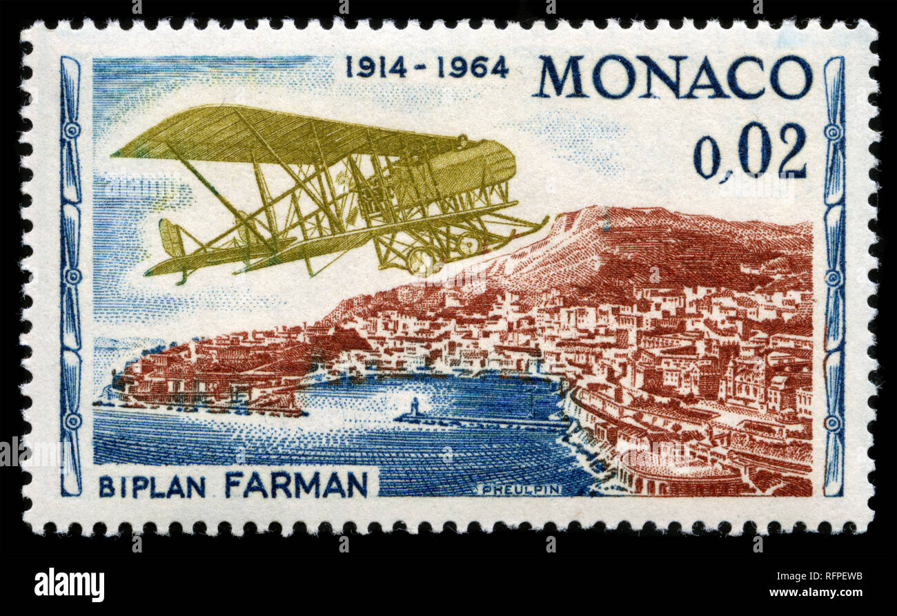 Francobollo da Monaco nel primo volo rally di Montecarlo, cinquantesimo anniversario serie emesse nel 1964 Foto Stock