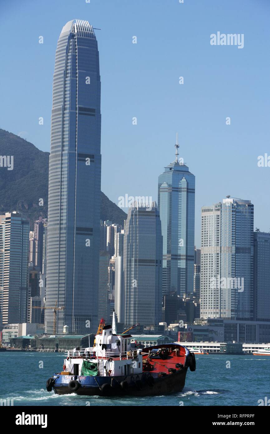 Hongkong Isola Skyline, IFC torre, Hong Kong, Cina Foto Stock
