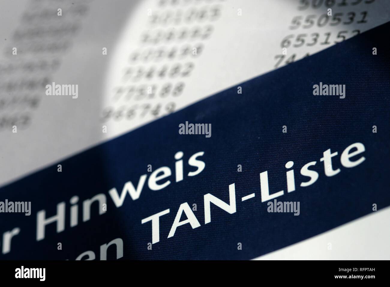 DEU, Germania : numeri di TAN, azione Trans numeri, numero del codice di sicurezza per l'uso di internet banking. Simbolici economia foto Foto Stock