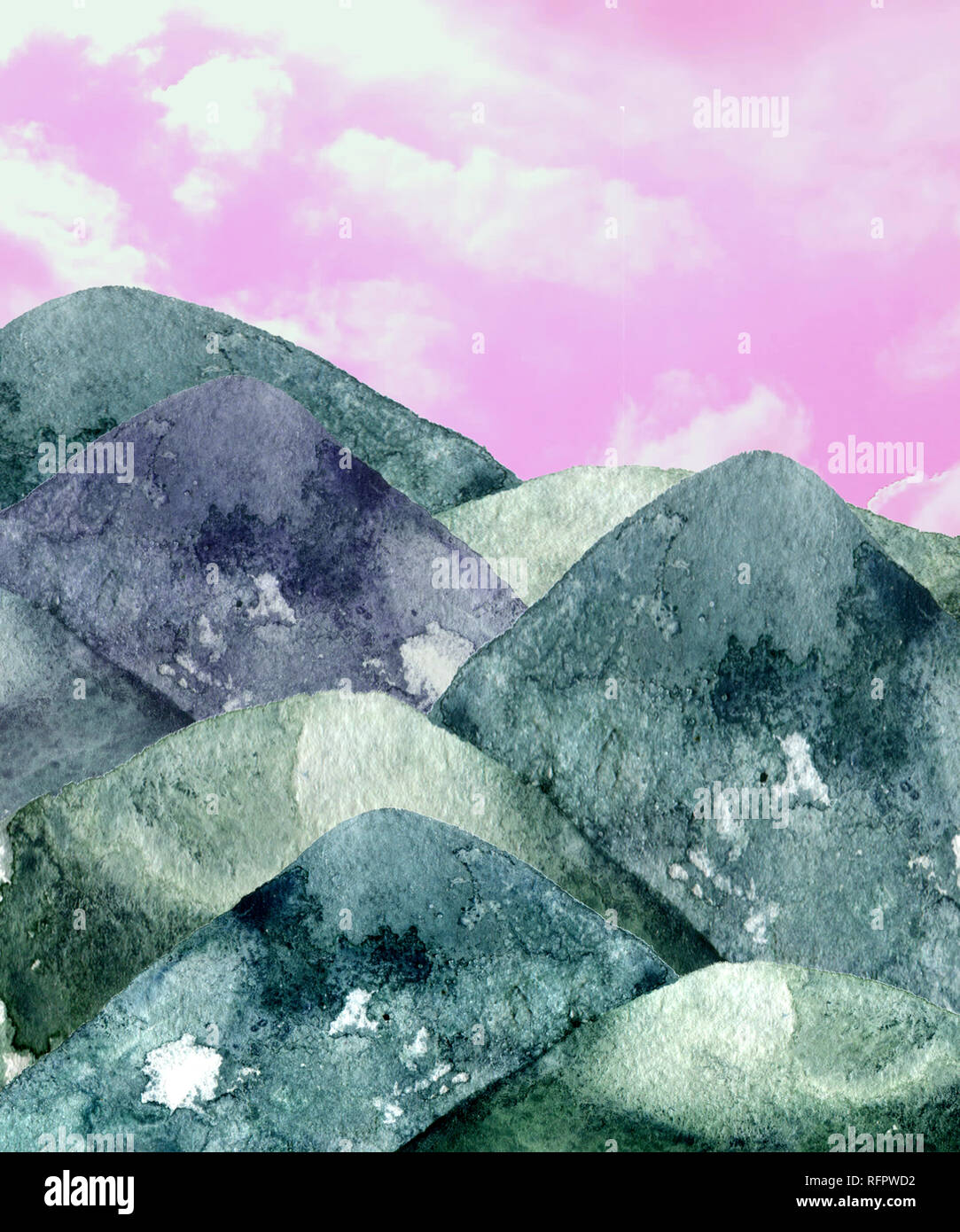 Montagne Di Schizzi Ad Acquerello Verde Texture Disegno Geometrico Illustrazione Clip Art Geometrica Illustrazione Clip Art Nuvole Rosa Sfondo Foto Stock Alamy