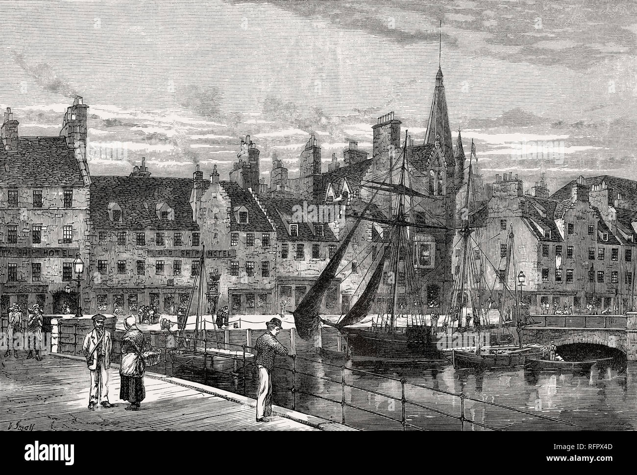 La Riva di Leith, Edimburgo, Scozia, XIX secolo Foto Stock
