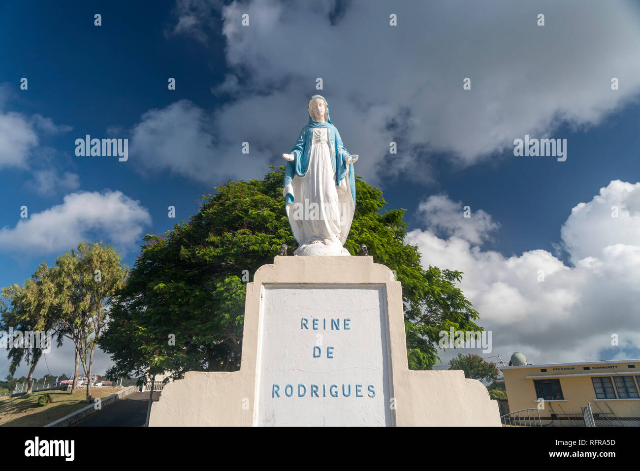 Statua der Jungfrau Maria La Reine de Rodrigues, Port Mathurin, Insel Rodrigues, Mauritius | statua della Vergine Maria La Reine de Rodrigues, Porto ma Foto Stock