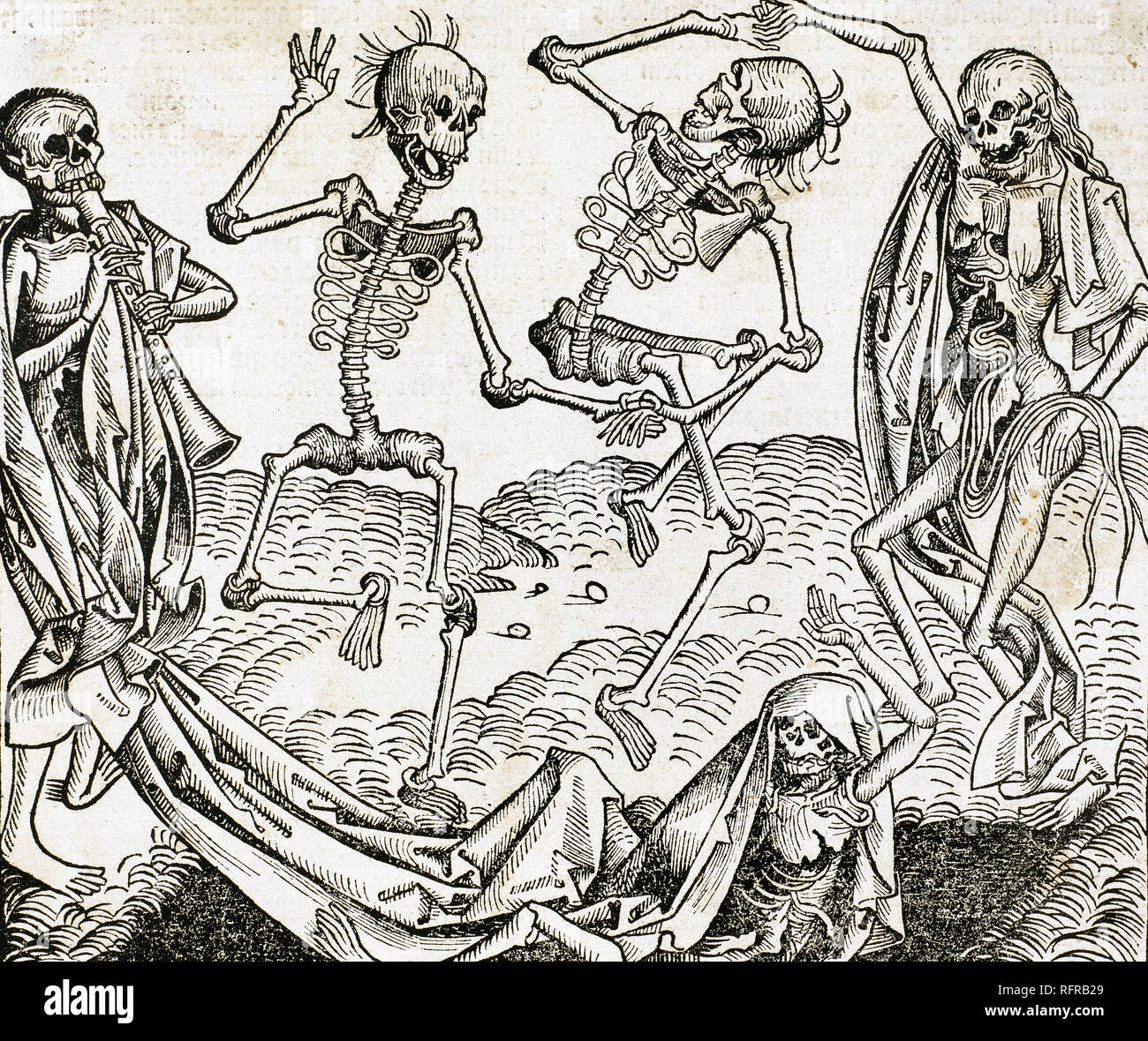 La Danza della morte (1493) di Michael Wolgemut, dal Liber chronicarum di Hartmann Schedel. Incisione. Foto Stock