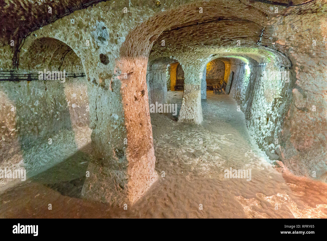 Città sotterranea di Derinkuyu, in Cappadocia, Turchia Foto Stock