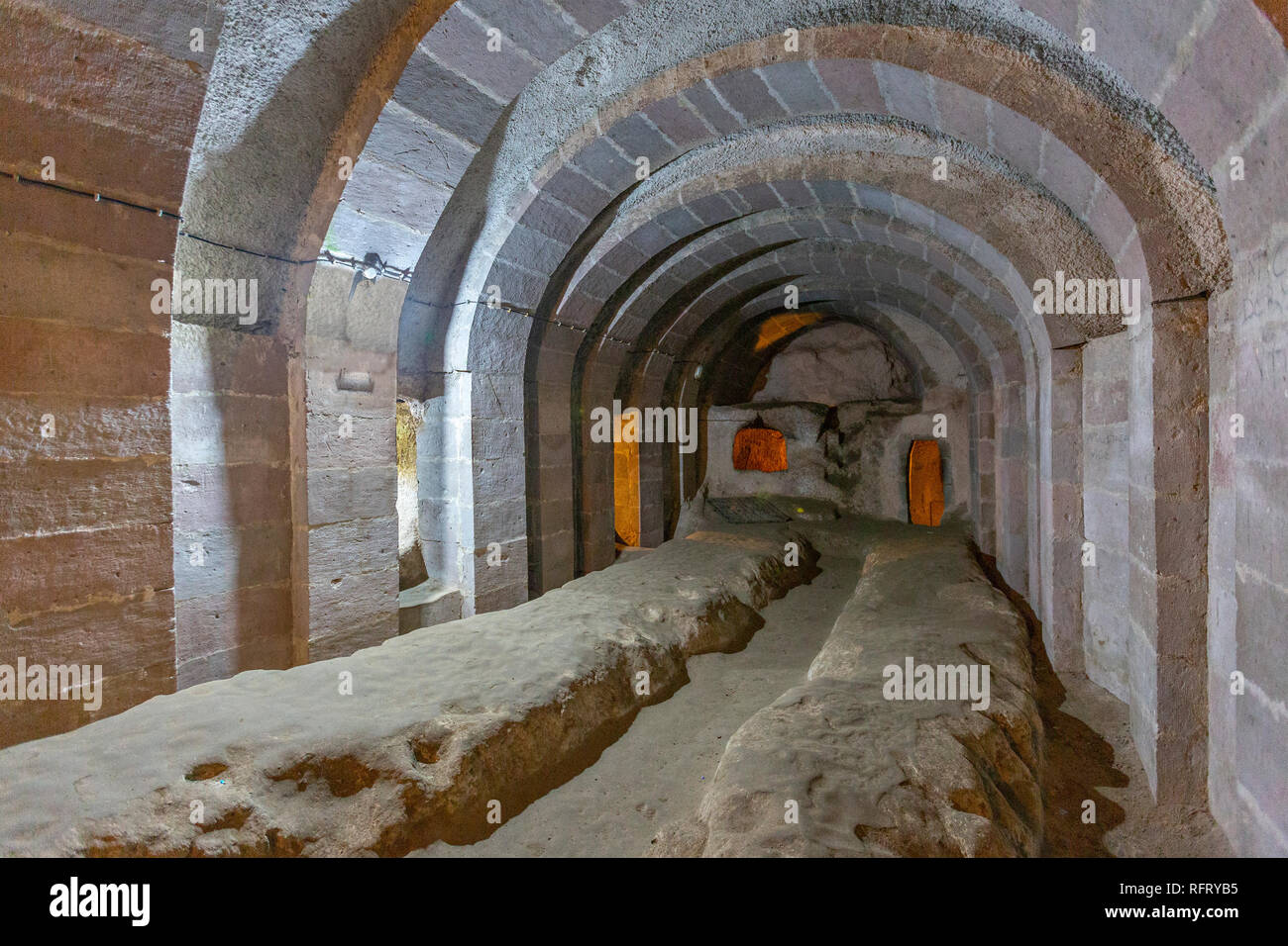 Città sotterranea di Derinkuyu, in Cappadocia, Turchia Foto Stock