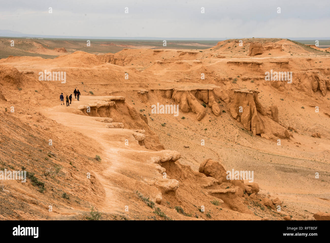 Bayanzag Cliffs, sito di fossili di dinosauri scoperte, Dalanzadgad, deserto dei Gobi, Mongolia meridionale, Asia Foto Stock