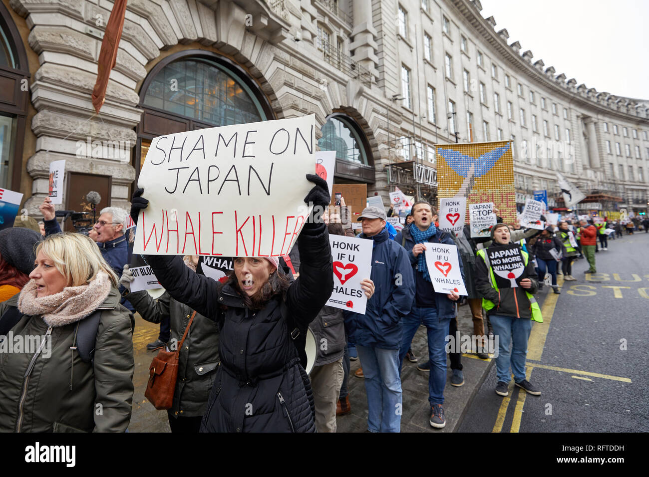 Londra, Regno Unito. - Jan 26, 2019: i manifestanti hanno marciato a Londra per protestare contro il Giappone di riprendere la caccia alle balene a fini commerciali. Credito: Kevin J. Frost/Alamy Live News Foto Stock