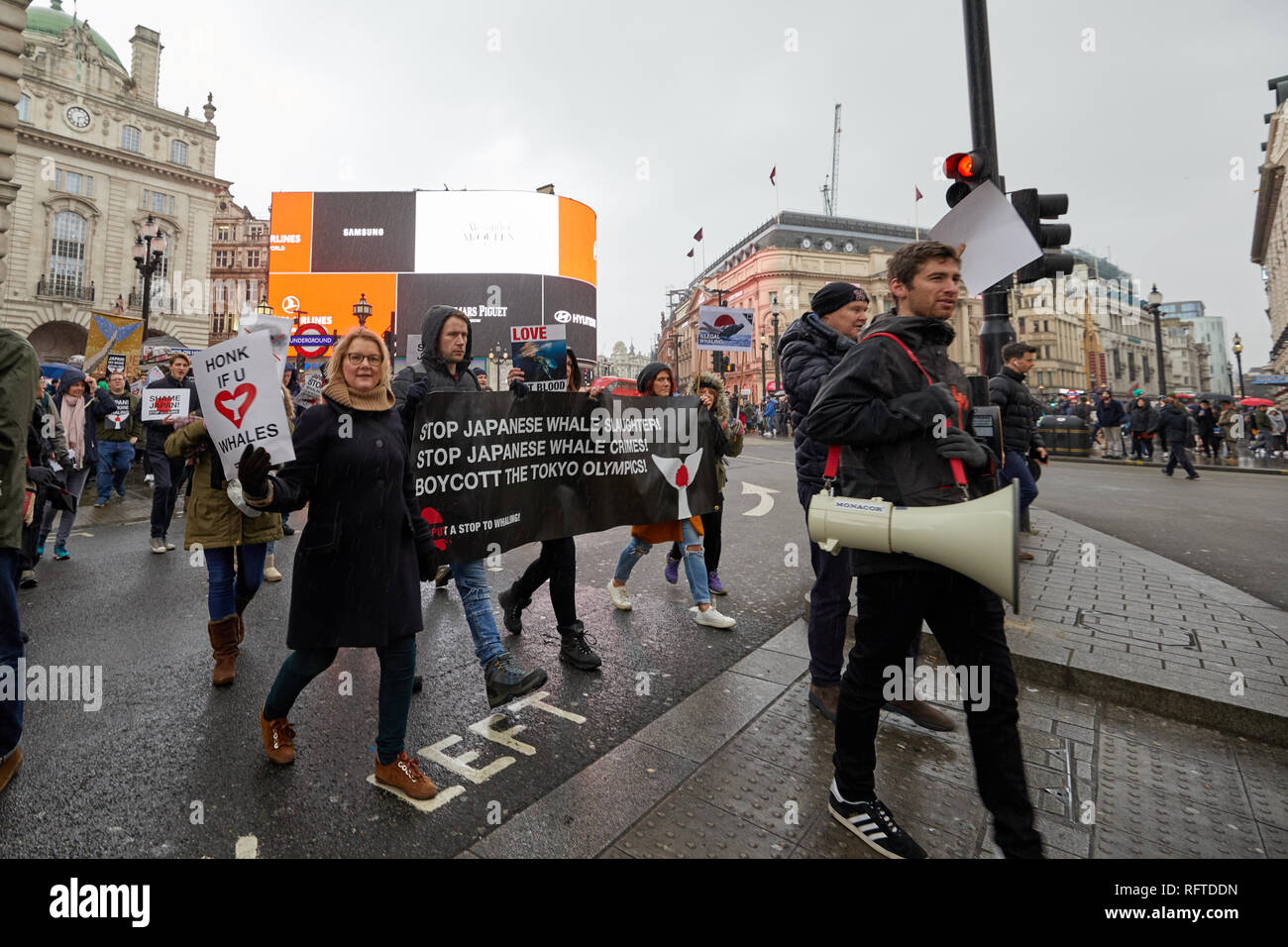 Londra, Regno Unito. - Jan 26, 2019: i manifestanti hanno marciato a Londra per protestare contro il Giappone di riprendere la caccia alle balene a fini commerciali. Credito: Kevin J. Frost/Alamy Live News Foto Stock