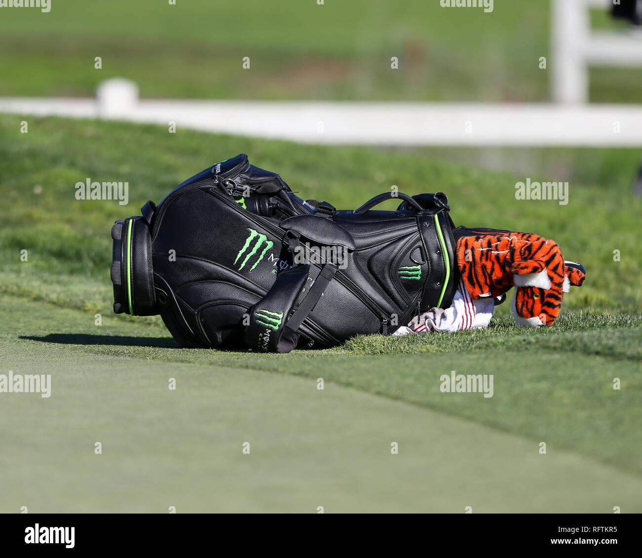 San Diego, CA. 25 gennaio, 2019. Tiger Woods borsa da golf durante il secondo turno di agricoltori aprire al campo da Golf di Torrey Pines, in San Diego CA, il 25 gennaio 2019. Jevone Moore Credito: csm/Alamy Live News Foto Stock