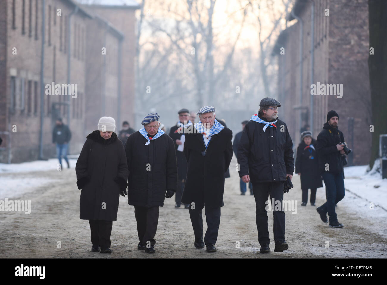 Oswiecim, Polonia. 27 gennaio, 2019. I sopravvissuti di Auschwitz sono visto che frequentano la cerimonia ufficiale presso il nazista tedesco la morte di Auschwitz-Birkenau camp durante la 74anniversario della liberazione di Auschwitz. Credito: Omar Marques/SOPA Immagini/ZUMA filo/Alamy Live News Foto Stock