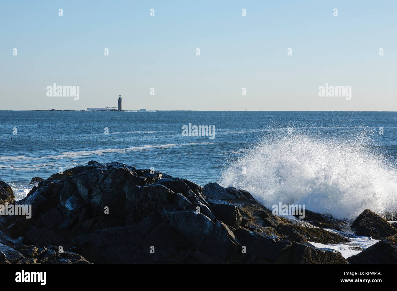 Isola di Ram luce battuta da Fort Williams Park a Cape Elizabeth, Maine, Stati Uniti d'America. Foto Stock