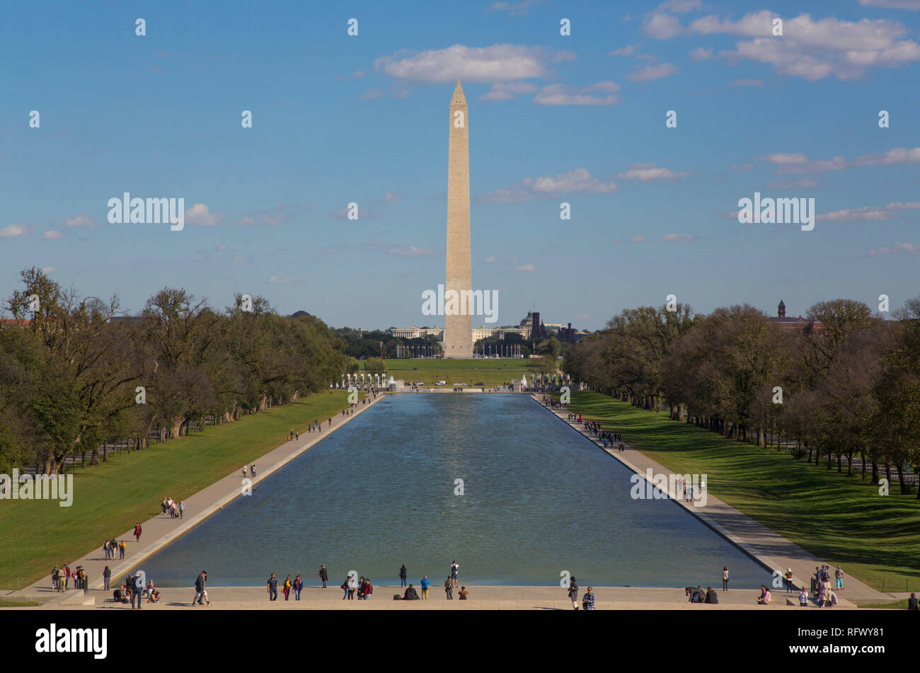 Il Monumento a Washington prese dal monumento a Lincoln, Washington D.C., Stati Uniti d'America, America del Nord Foto Stock