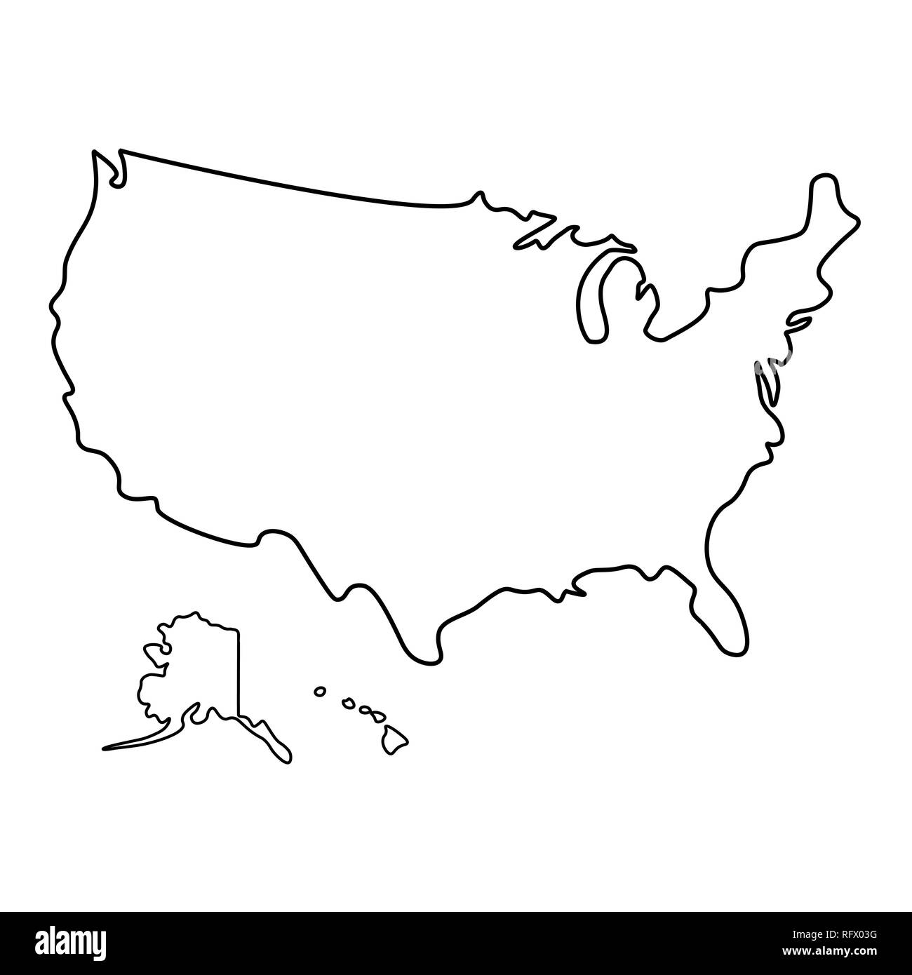 Mappa di Stati Uniti d'America - contorno. Silhouette mappa degli Stati Uniti d'America illustrazione Foto Stock
