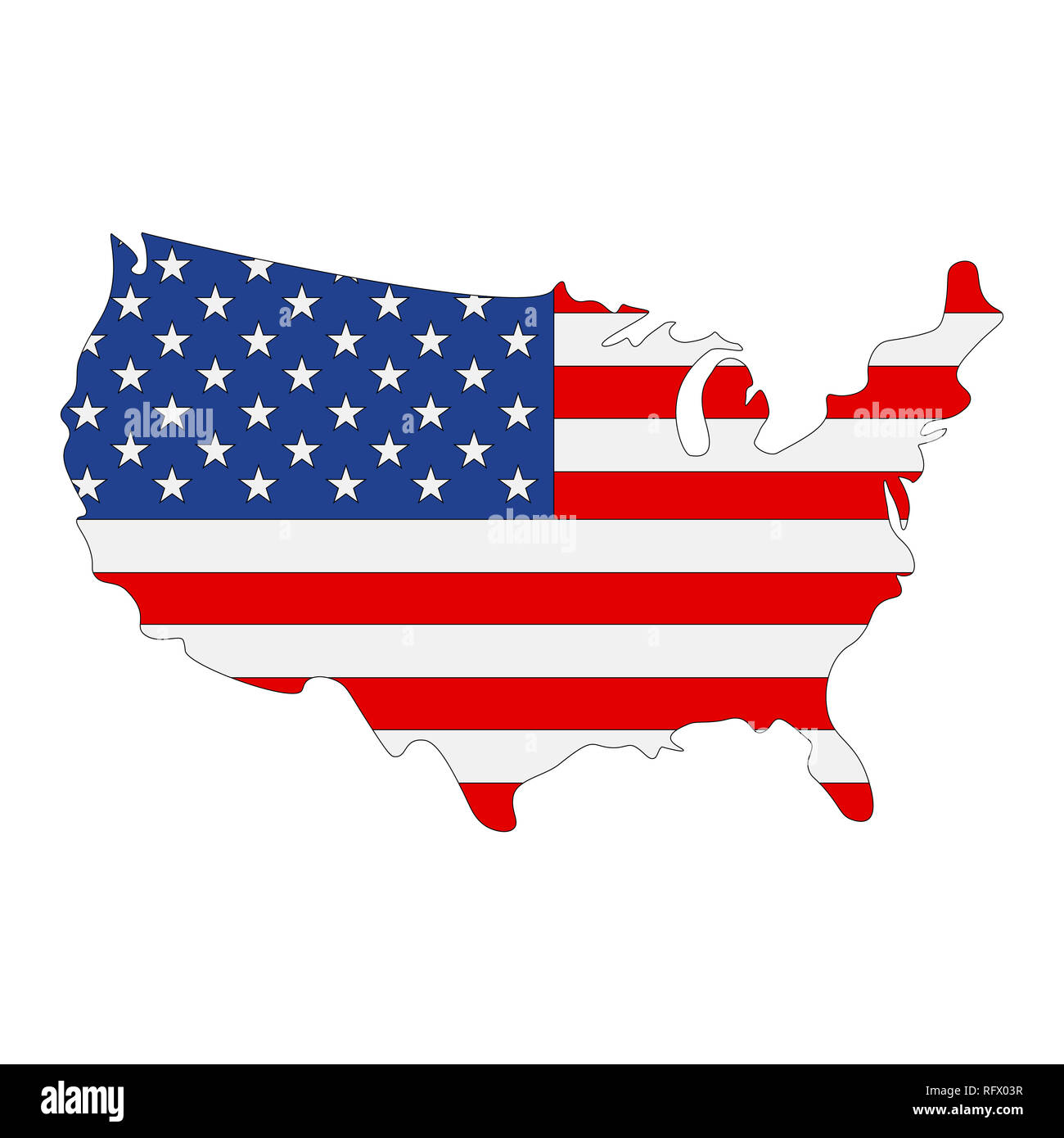 Mappa di Stati Uniti d'America con bandiera all'interno. Stati Uniti d'America mappa immagine Foto Stock