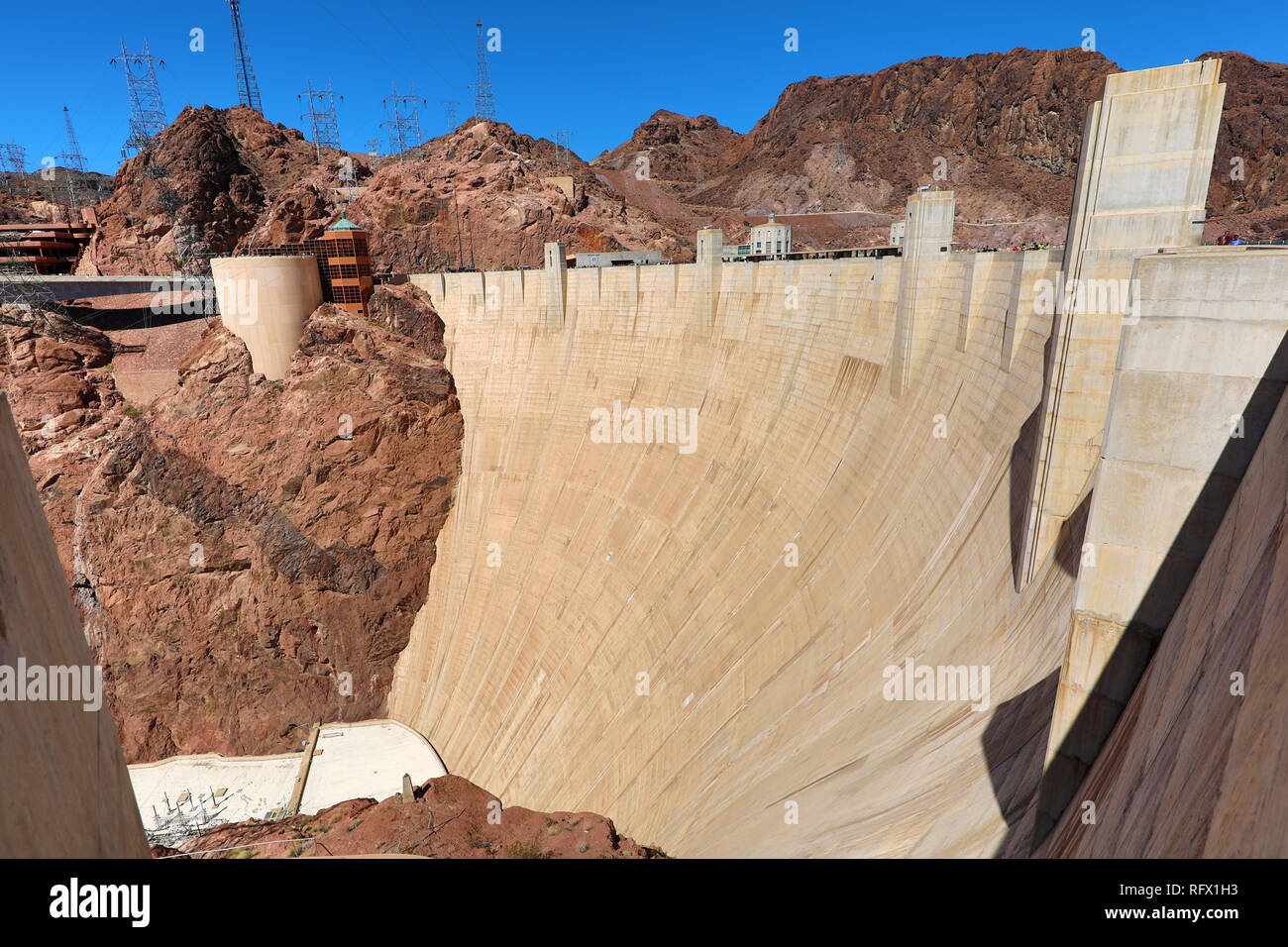 La diga di Hoover diga idroelettrica sul confine tra Nevada e Arizona negli Stati Uniti d'America Foto Stock