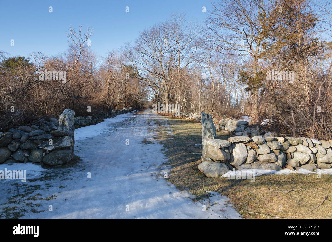 Resti di Fort Dearborn a Odiorne Point State Park in segale, New Hampshire USA. Fort Dearborn è un antico fortilizio militare. Foto Stock