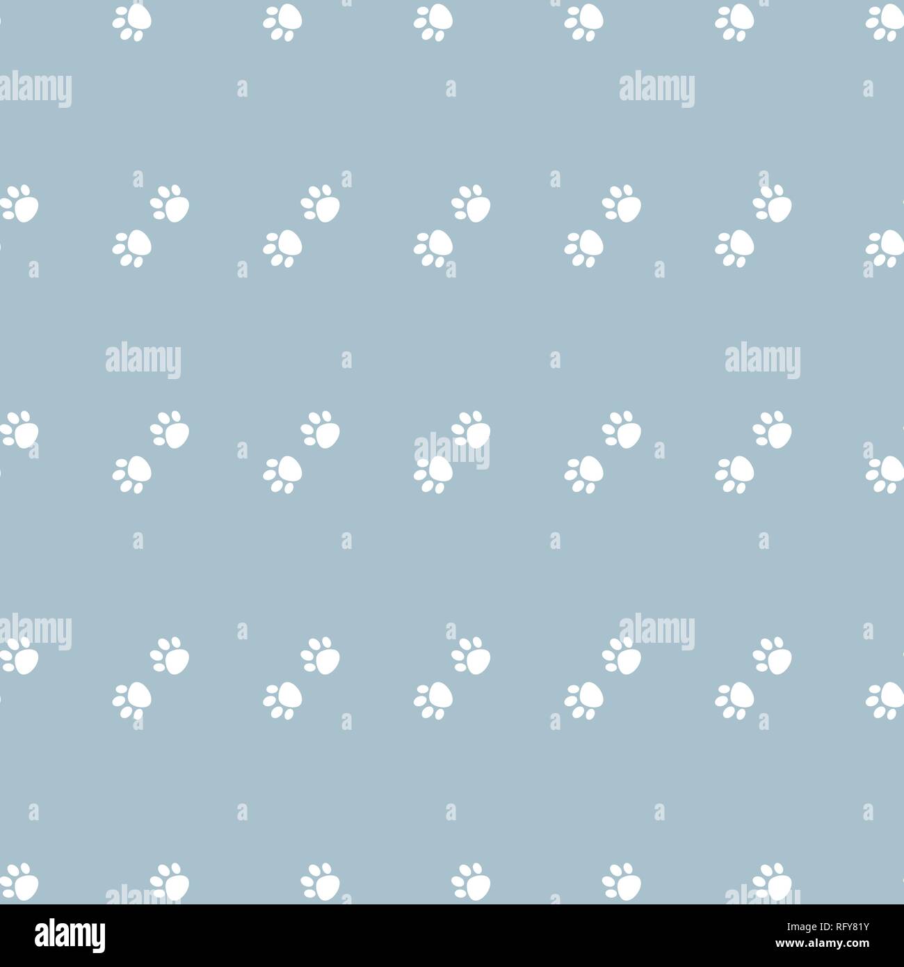 Vector seamless pattern con gatto cane della zampa della zampa. zampe bianche su sfondo blu. Illustrazione Vettoriale