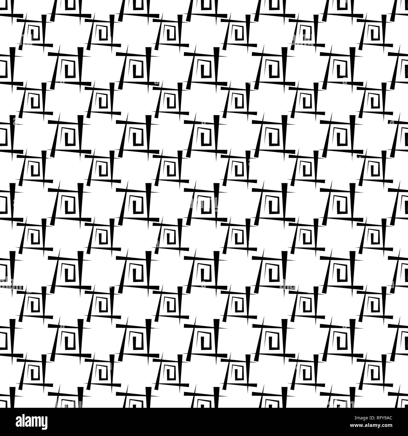 In bianco e nero di sfondo astratto. Seamless texture da un insieme di linee e spirali, illustrazione vettoriale. Illustrazione Vettoriale