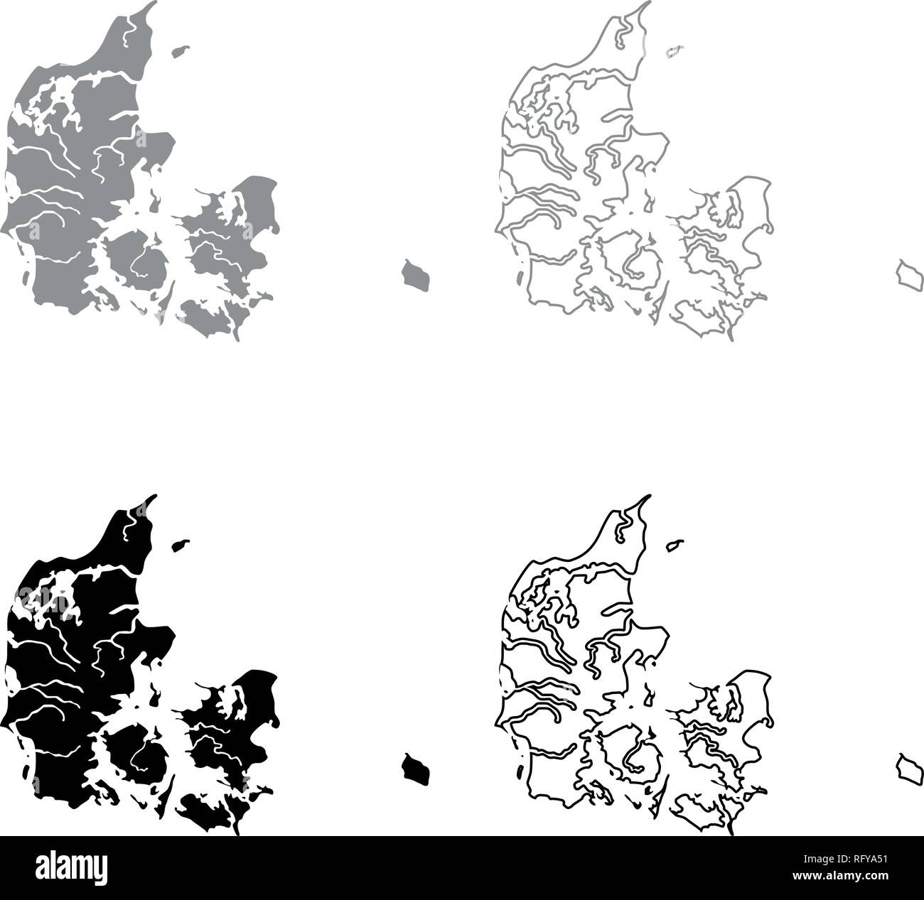 Mappa di Danimarca Imposta icona grigio colore nero vettore I Outline stile piatto semplice immagine Illustrazione Vettoriale