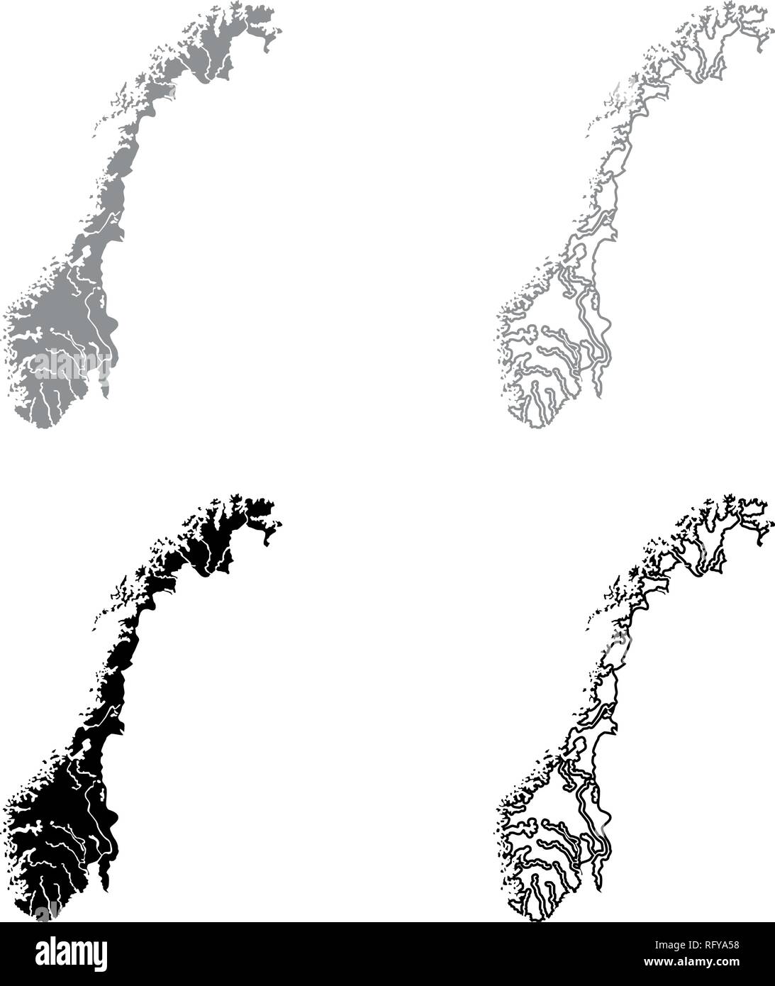 Mappa di Norvegia Imposta icona grigio colore nero vettore I Outline stile piatto semplice immagine Illustrazione Vettoriale
