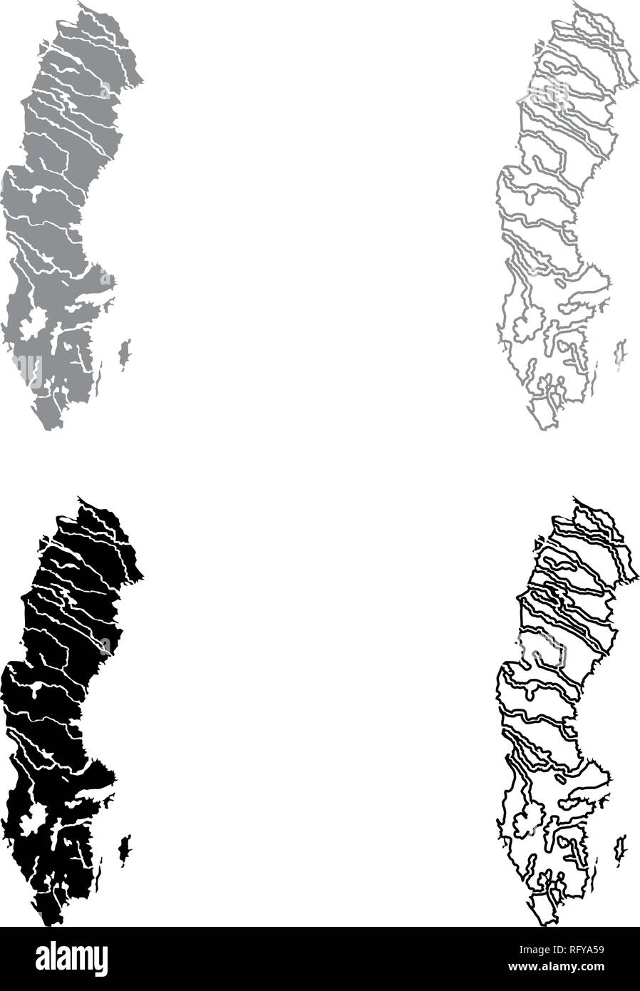 Mappa di Svezia Imposta icona grigio colore nero vettore I Outline stile piatto semplice immagine Illustrazione Vettoriale
