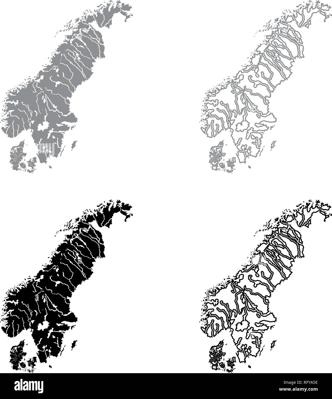 Mappa della Scandinavia Imposta icona grigio colore nero vettore I Outline stile piatto semplice immagine Illustrazione Vettoriale