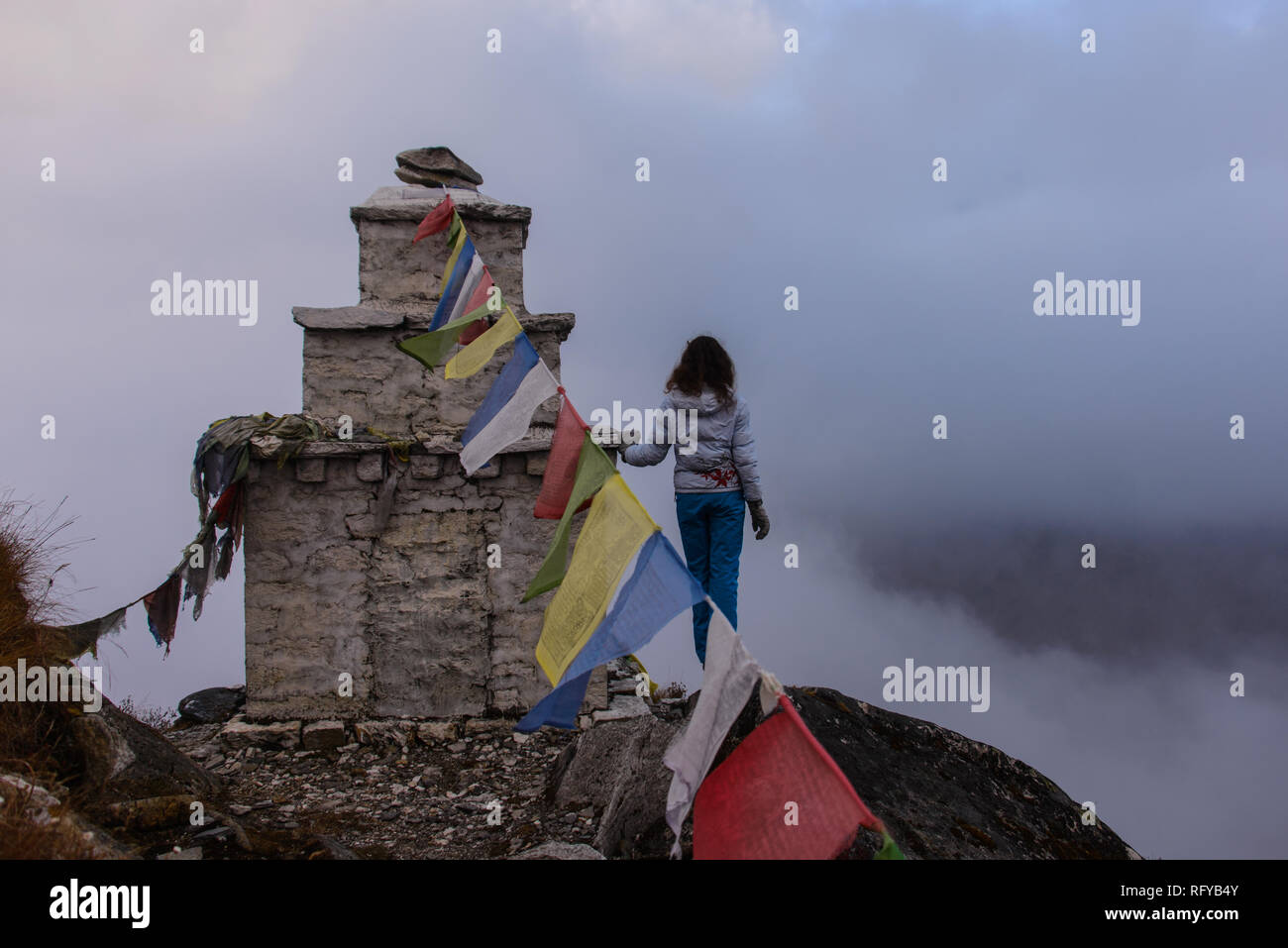 Campo Base Everest trekking in Himalaya in Nepal Foto Stock