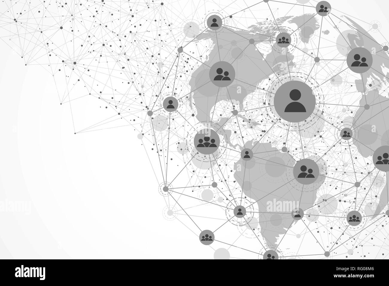 La struttura globale di rete e connessione dati concetto. Il social network di comunicazione globale di reti di computer. La tecnologia di Internet. Azienda Illustrazione Vettoriale