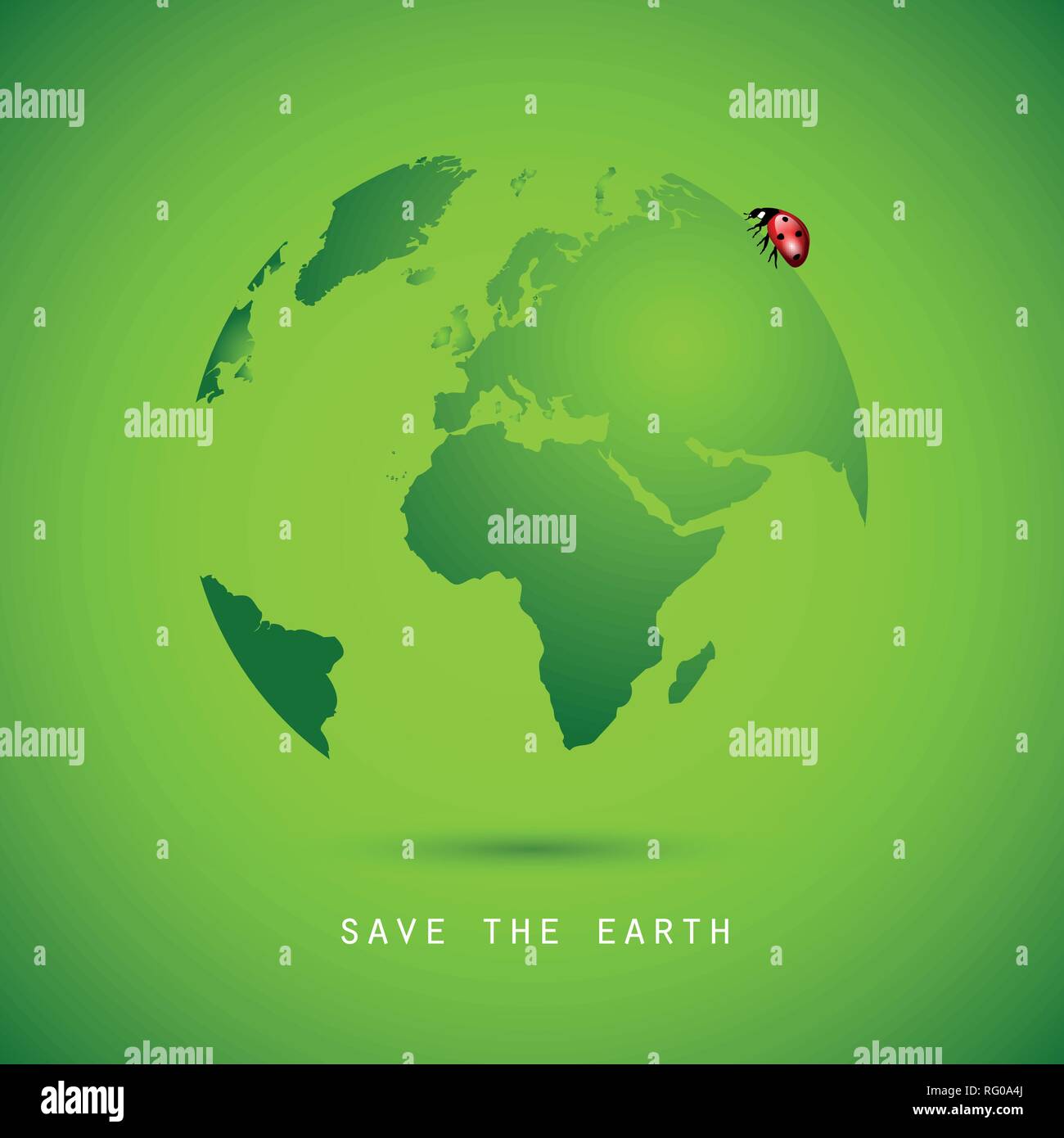 Salvare la terra concetto Green Globe con coccinella illustrazione vettoriale EPS10 Illustrazione Vettoriale