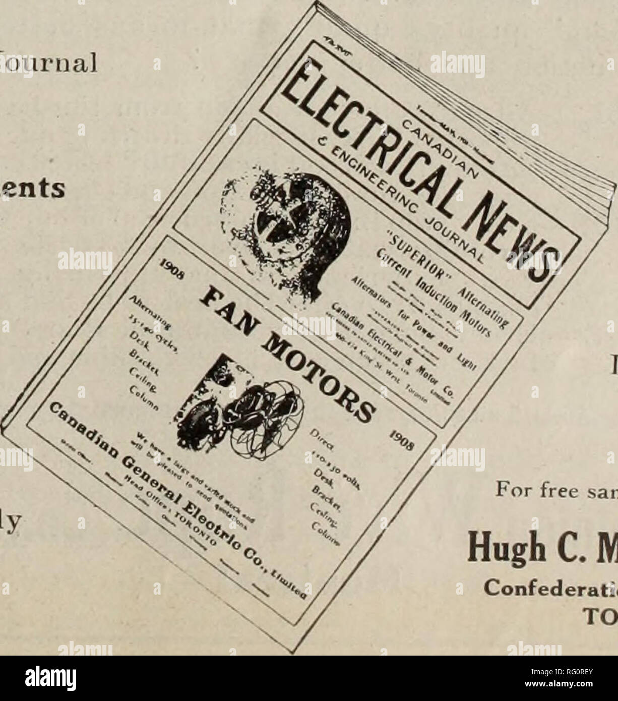 . Canadian Forest industries 1909. Macchinoso; le foreste e la silvicoltura; prodotti di foresta; polpa di legno Industria; legno industrie utilizzatrici. Un giornale nazionale per i manager Superintendents elettricisti e tecnici della luce elettrica Piante e chiunque sia interessato in elettricità. L'unica carta elettrica in Canada utile agli abbonati redditizio per gli inserzionisti per campione gratuito copia indirizzo Hugh C. MacLean, Ltd. Confederazione Life Building TORONTO. Si prega di notare che queste immagini vengono estratte dalla pagina sottoposta a scansione di immagini che possono essere state migliorate digitalmente per la leggibilità - Colorazione e aspetto di questi Foto Stock