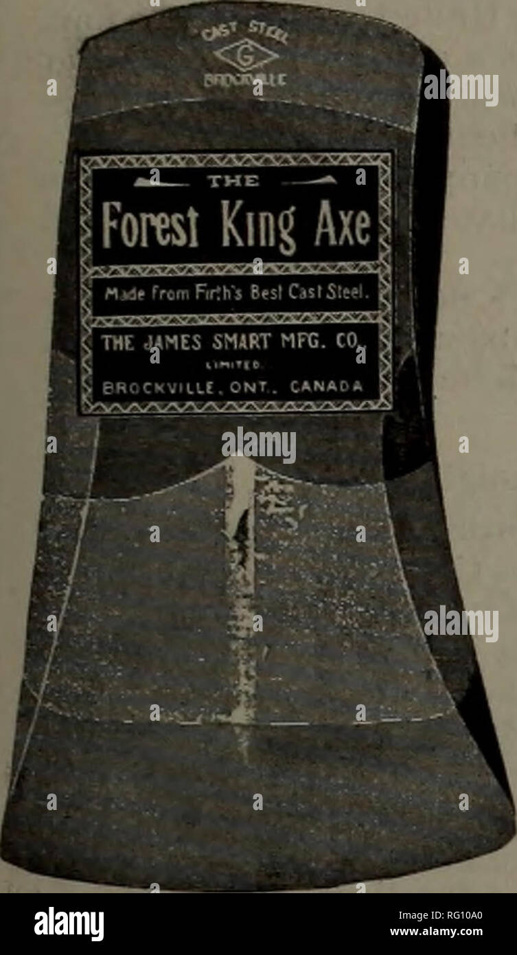 . Canadian Forest industries 1903. Macchinoso; le foreste e la silvicoltura; prodotti di foresta; polpa di legno Industria; legno industrie utilizzatrici. Maggio, 1903 IL CANADA LUMBERMAN 35 r il James Smart Mfg. Co., limitata Brockville, Ont. Produttori di high-grade ! Assi di trinciatura. Marche. 333 Gatineau, Corona, castoro, Eagle, Forest King, foglia di quercia, Cana- dian, Hudson's Bay, mon- treal, Quebec Cuneo, mezza zeppa, Beauce e doppio Bix. Anche Woodspliuino Mules e cunei, caduta di cunei, Gedar cunei, appeso cunei, Tomahawks spazzola, ganci, ecc. Cataloghi e tutte le informazioni prontamente arredate. iJ^SRi ...BUCKEYE VISTO M' Foto Stock