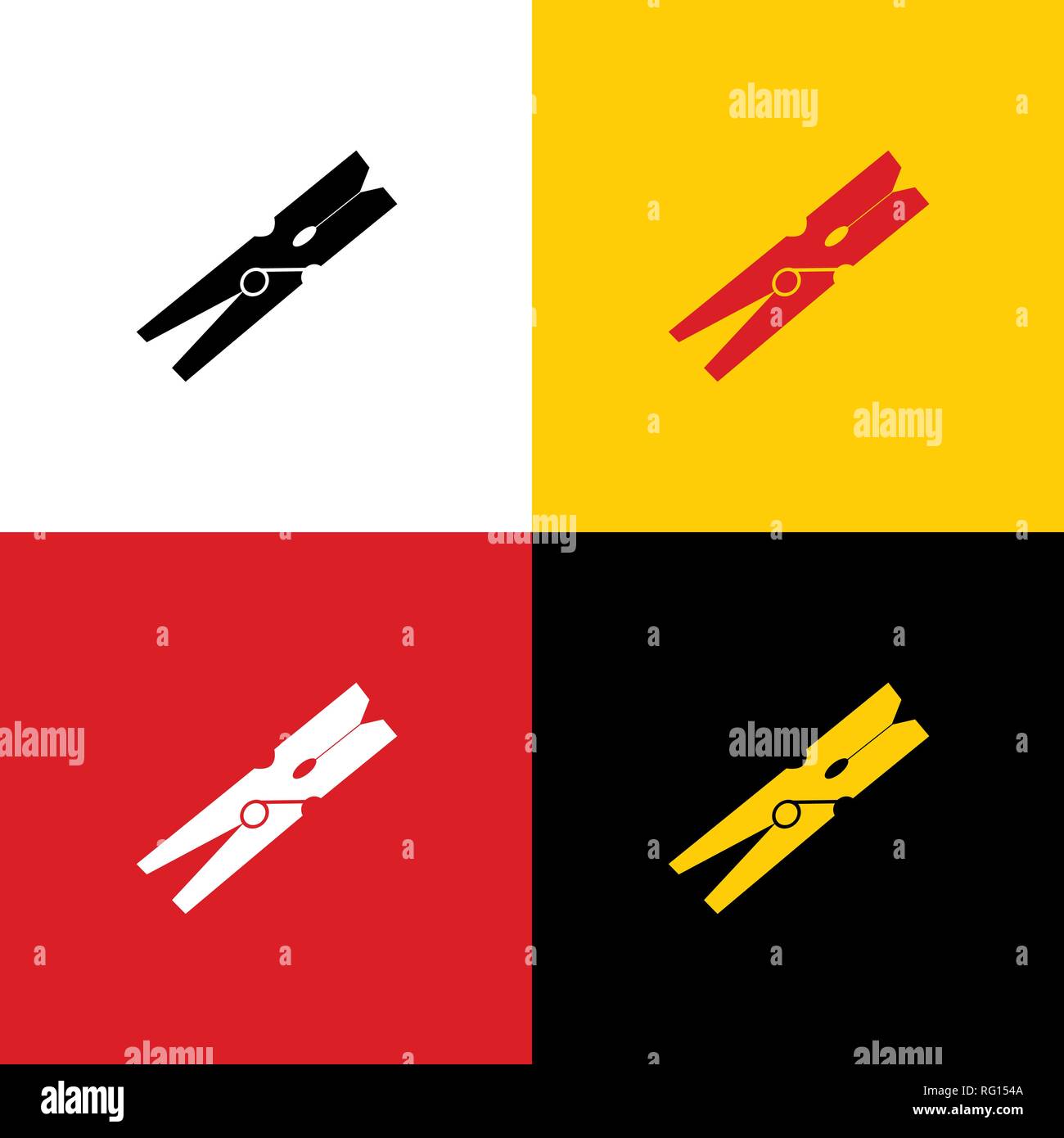 Molletta da bucato segno. Vettore. Icone di bandiera tedesca su corrispondenti ai colori come sfondo. Illustrazione Vettoriale
