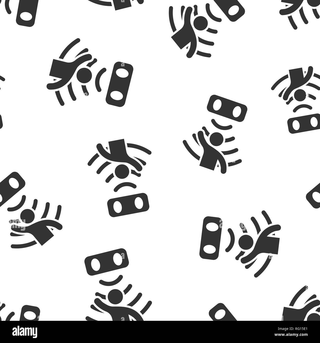 Sensore di movimento senza giunture icona sfondo pattern. Le onde del sensore con l'uomo illustrazione vettoriale. Persone di collegamento di sicurezza modello di simbolo. Illustrazione Vettoriale