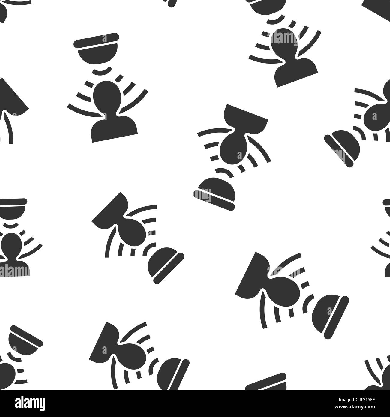 Sensore di movimento senza giunture icona sfondo pattern. Le onde del sensore con l'uomo illustrazione vettoriale. Persone di collegamento di sicurezza modello di simbolo. Illustrazione Vettoriale