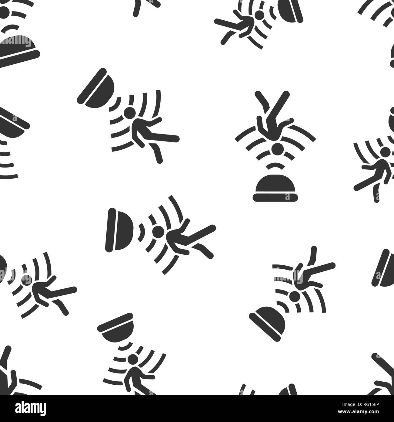 Sensore di movimento senza giunture icona sfondo pattern. Le onde del sensore con l'uomo illustrazione vettoriale. Persone di collegamento di sicurezza modello di simbolo. Illustrazione Vettoriale