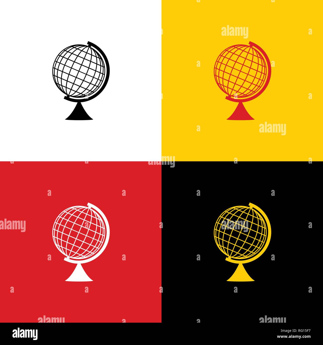 Globo terrestre di segno. Vettore. Icone di bandiera tedesca su corrispondenti ai colori come sfondo. Illustrazione Vettoriale