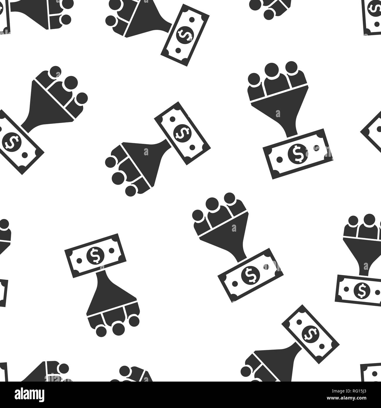 Gestione dei Lead icona pattern seamless sfondo. Imbuto con persone, soldi illustrazione vettoriale. Client di destinazione modello di simbolo. Illustrazione Vettoriale